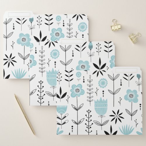 Scandinavian Style Light Blue Floral Pattern File Folder