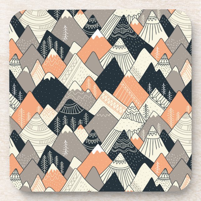 Scandinavian Style Mountain Pattern Beverage Coaster (Front)