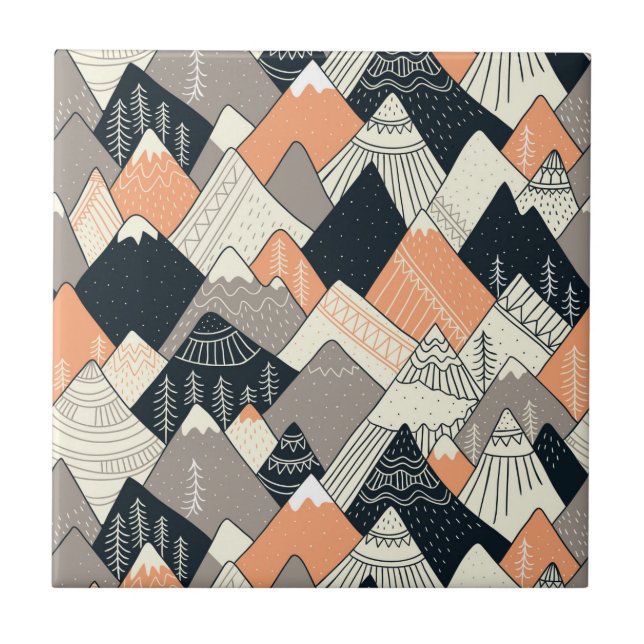 Scandinavian Style Mountain Pattern Ceramic Tile (Front)
