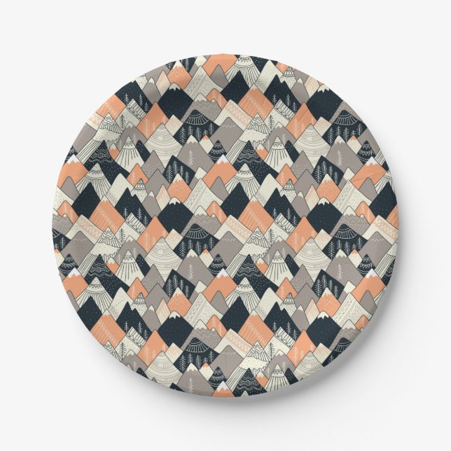 Scandinavian Style Mountain Pattern Paper Plates (Front)