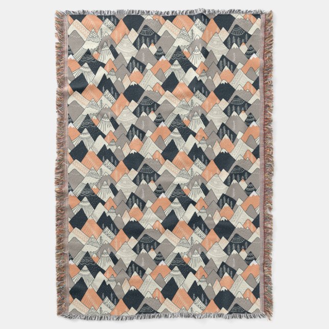 Scandinavian Style Mountain Pattern Throw Blanket (Front Vertical)