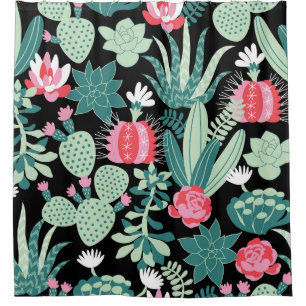 Scandinavian Style Succulents Seamless Pattern Shower Curtain