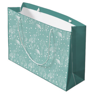 Scandinavian Style White Flamingos on Light Teal Large Gift Bag