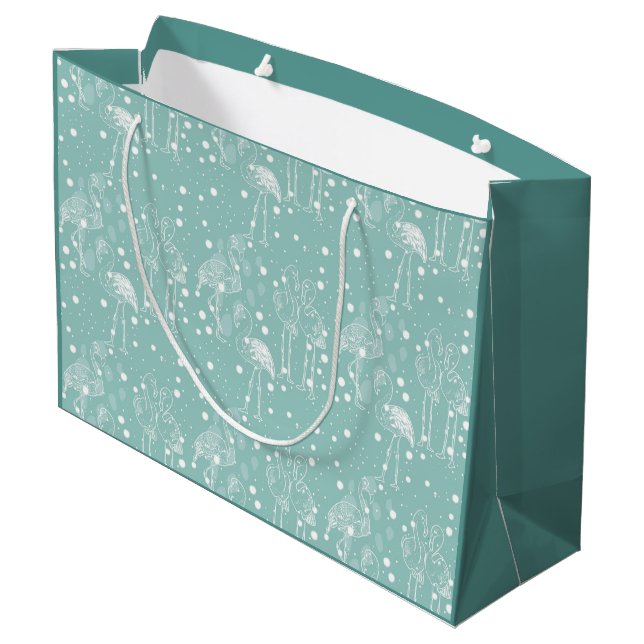 Scandinavian Style White Flamingos on Light Teal   Large Gift Bag (Back Angled)