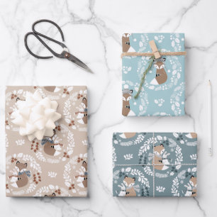 Scandinavian Style Woodland Fox and Bunnies  Wrapping Paper Sheets