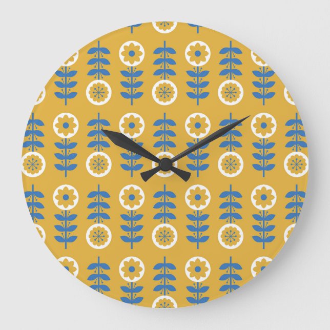 Scandinavian Stylized Flower Pattern Large Clock (Front)