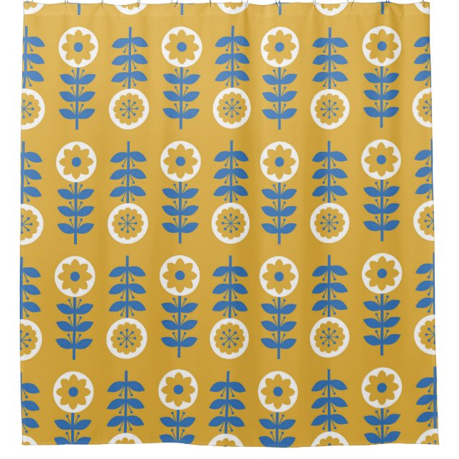 Scandinavian Stylized Flower Pattern Shower Curtain (Front)