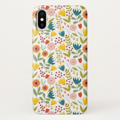 Scandinavian Summer Floral Pattern Bright Colors iPhone X Case