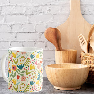 Scandinavian Summer Floral Pattern Bright Colors Coffee Mug