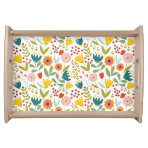 Scandinavian Summer Floral Pattern Bright Colors Serving Tray