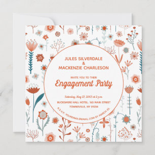 Scandinavian Summer Flowers Boho Engagement Invitation