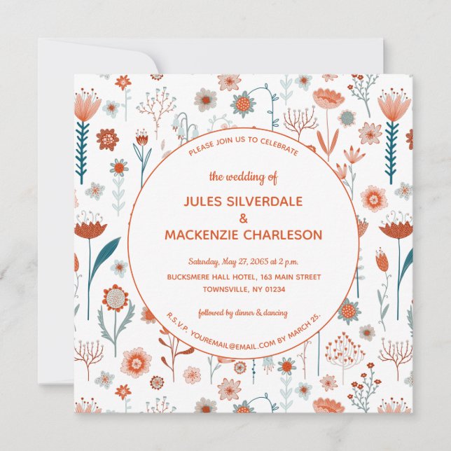 Scandinavian Summer Flowers Boho Wedding Invitation (Front)