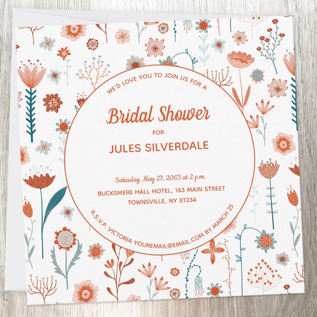 Scandinavian Summer Flowers Bridal Shower Invitation (Scandinavian wildflower custom bridal shower invitation)