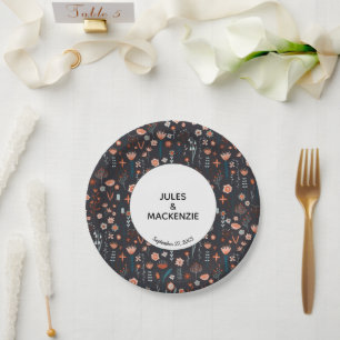 Scandinavian Summer Flowers Dark Boho Wedding Paper Plates