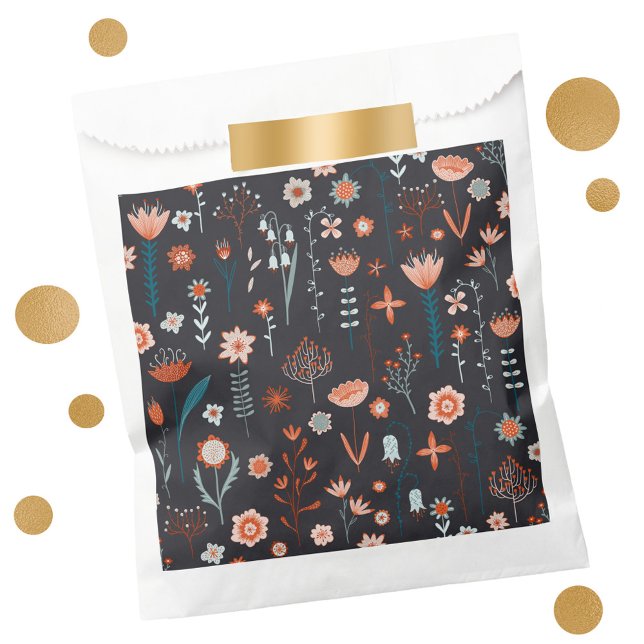 Scandinavian Summer Flowers Dark Favor Bag (Dark floral Japandi style favor bag)