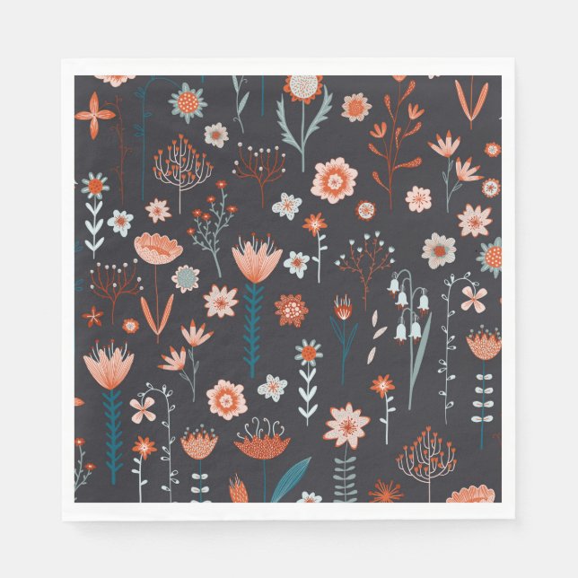 Scandinavian Summer Flowers Dark Napkins (Front)