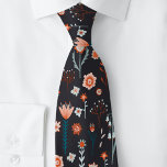 Scandinavian Summer Flowers Dark Neck Tie<br><div class="desc">Modern Scandinavian style folk flower pattern in pastel colors on a dark background.
A coordinating tie to match your celebration.</div>