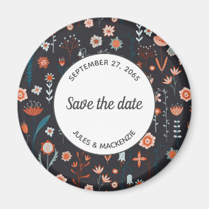 Scandinavian Summer Flowers Dark Save the Date Magnet