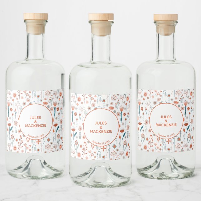 Scandinavian Summer Flowers Modern Boho Liquor Bottle Label (Bottles)