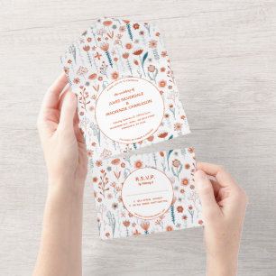 Scandinavian Summer Flowers Modern Boho Wedding All In One Invitation