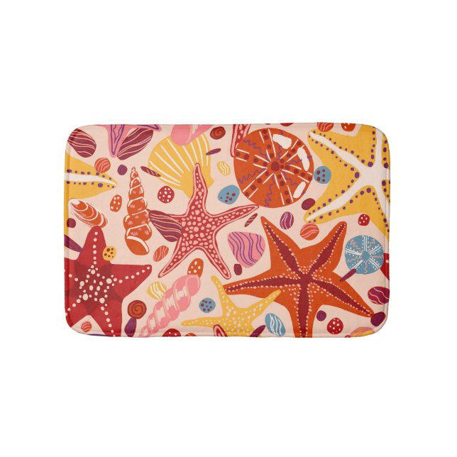 Scandinavian Summer Sea: Starfish Pattern Bath Mat (Front)