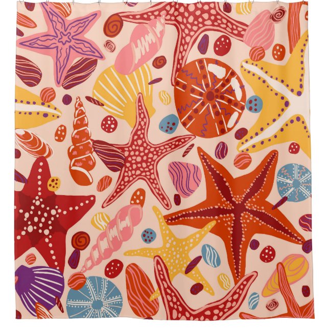 Scandinavian Summer Sea: Starfish Pattern Shower Curtain (Front)
