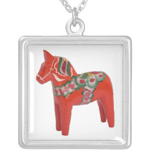 Scandinavian Swedish Dala Horse Silver Plated Necklace