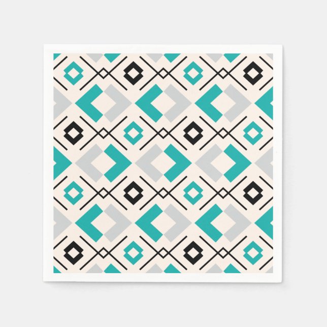 Scandinavian teal gray and beige geometric napkins (Front)
