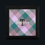 Scandinavian Teal Pink Plaid Monogram Name Gift Box<br><div class="desc">Scandinavian Teal Pink Plaid Monogrammed Name gift box.   A Nordic plaid pattern with blues,  teal,  pink,  purple,  white design. Our contemporary Scandinavian pattern makes a wonderful,  unique personalized gift for yourself or that special someone. Use this easy template to customize the name and initial. Artwork and Copyright by CorFluxDesign.</div>