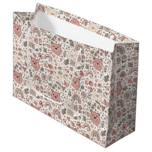 Scandinavian Teddy Bear Boho Pattern Large Gift Bag