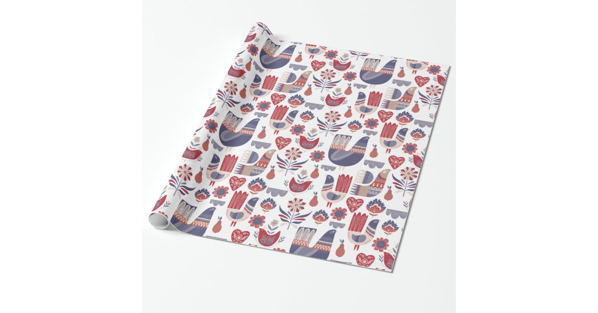 Scandinavian Traditional Folk Art Christmas Wrapping Paper Zazzle