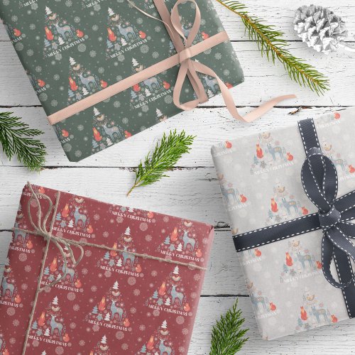 Scandinavian Tree Floral Reindeer Animal Snowflake Wrapping Paper Sheets