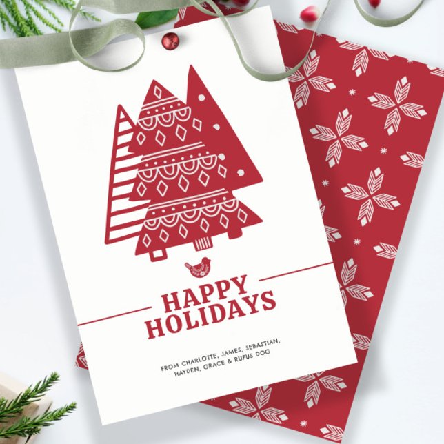 Scandinavian Tree Nordic Christmas Personalized Holiday Card (Scandinavian Tree Nordic Christmas Personalized Holiday Card by Ricaso. Designed in red and white.)