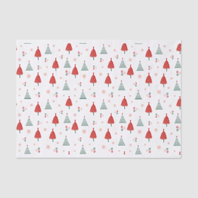 Scandinavian Tree Pattern Colorful Christmas Tissue Paper (Front)