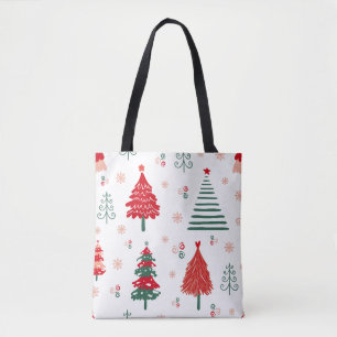 Scandinavian Tree Pattern Whimsical Christmas Tote Bag