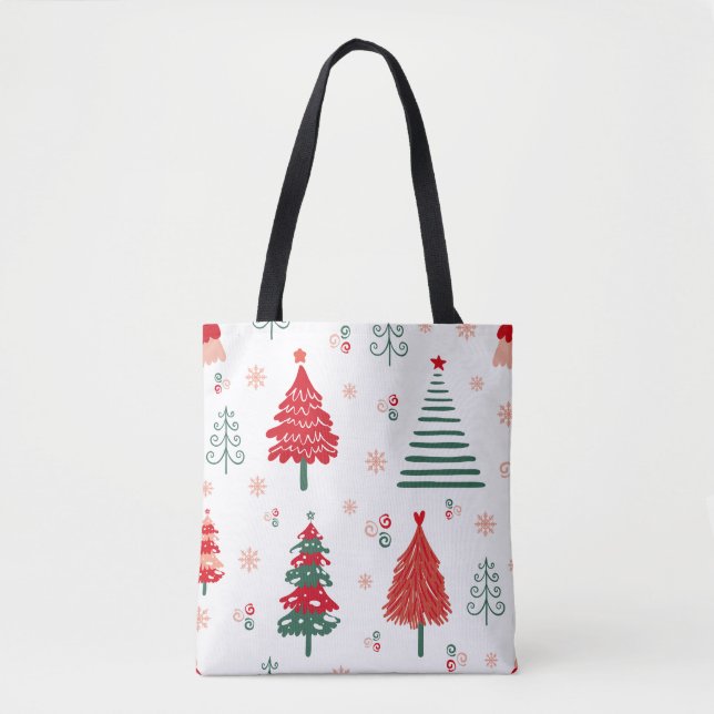 Scandinavian Tree Pattern Whimsical Christmas Tote Bag (Front)