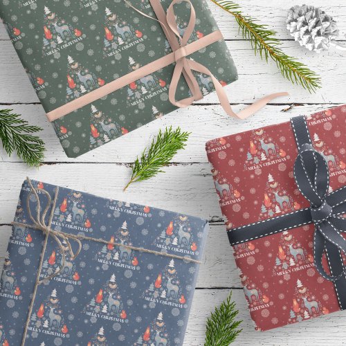 Scandinavian Tree Reindeer Floral Animal Snowflake Wrapping Paper Sheets