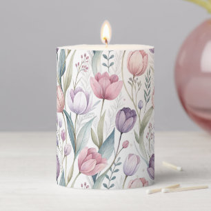 Scandinavian Tulip Floral Pattern Pillar Candle