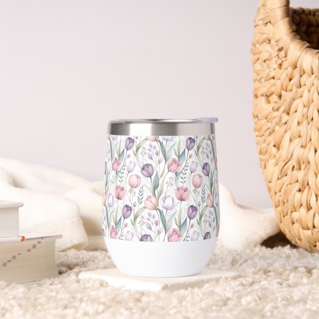 Scandinavian Tulip Floral Pattern Thermal Wine Tumbler (Living Room)