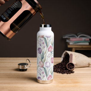 Scandinavian Tulip Floral Pattern Water Bottle