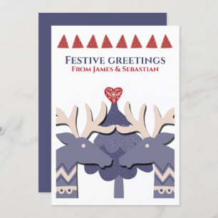 Scandinavian Two Male Reindeer Gay Personalized Holiday Card