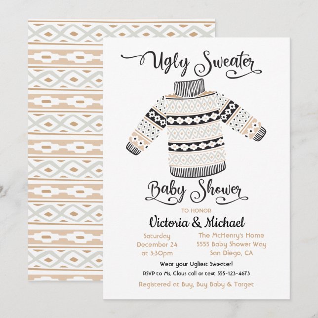 Scandinavian Ugly Sweater Baby Shower Invitation (Front/Back)