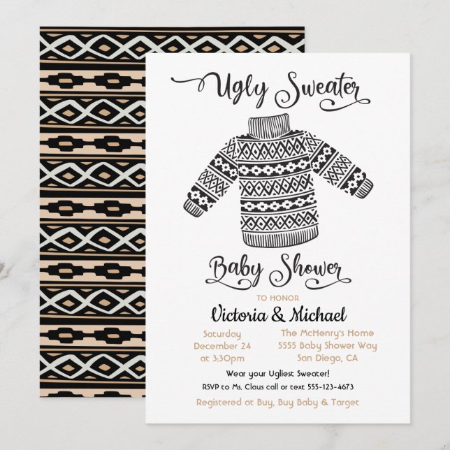 Scandinavian Ugly Sweater Baby Shower Invitation (Front/Back)