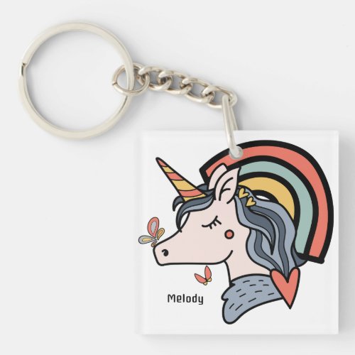 Scandinavian Unicorn Butterfly Custom Name   Keychain