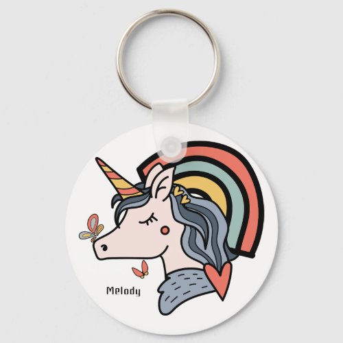 Scandinavian Unicorn Butterfly Custom Name   Keychain