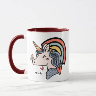 Scandinavian Unicorn Butterfly Custom Name Mug
