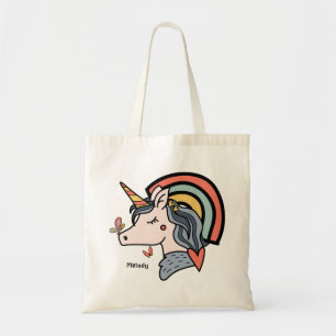 Scandinavian Unicorn Butterfly Custom Name Tote Bag