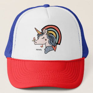 Scandinavian Unicorn Butterfly Custom Name Trucker Hat