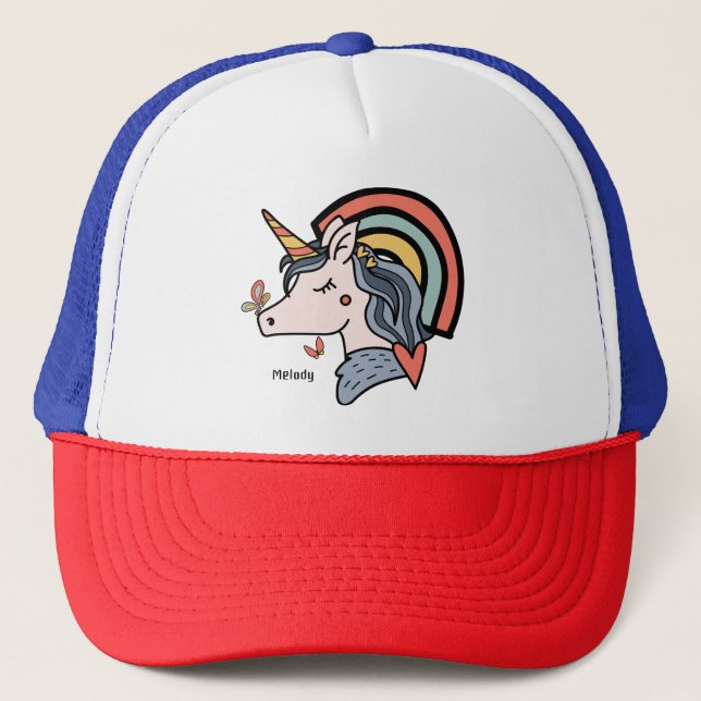 Scandinavian Unicorn Butterfly Custom Name      Trucker Hat (Front)