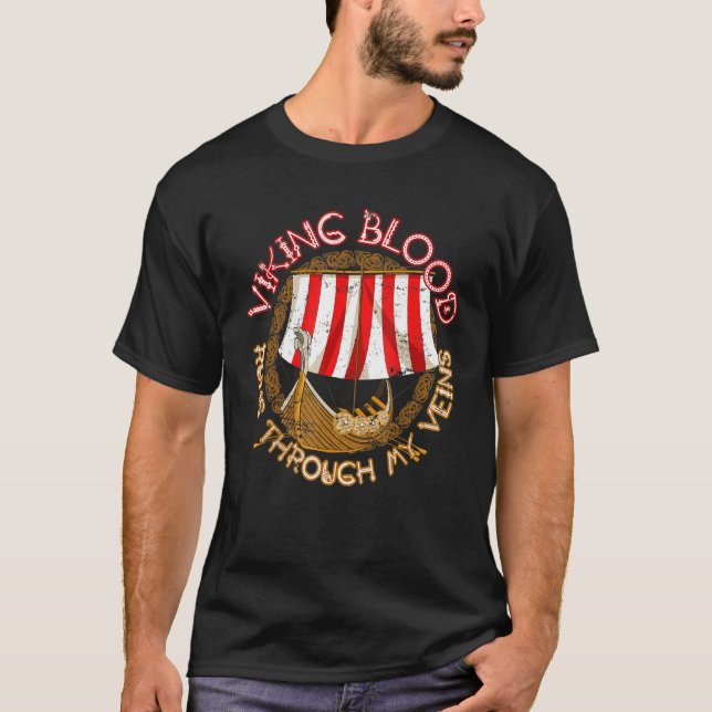 Scandinavian Viking Blood Valhalla Nordic Mytholog T-Shirt (Front)
